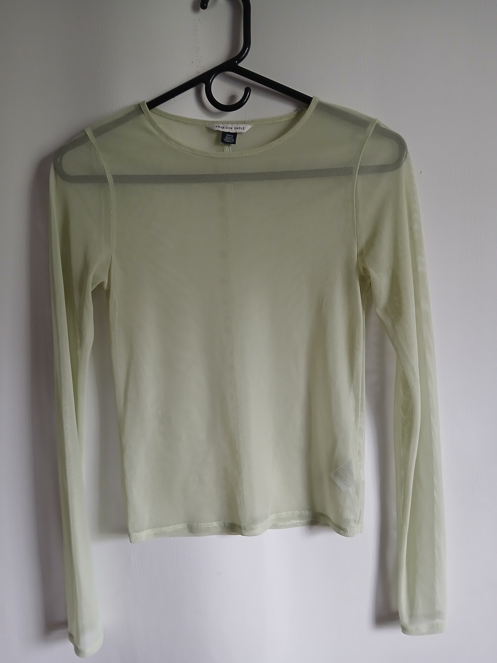 American Eagle  Sheer Green Mesh Top SzSP Crewneck Long Sleeves